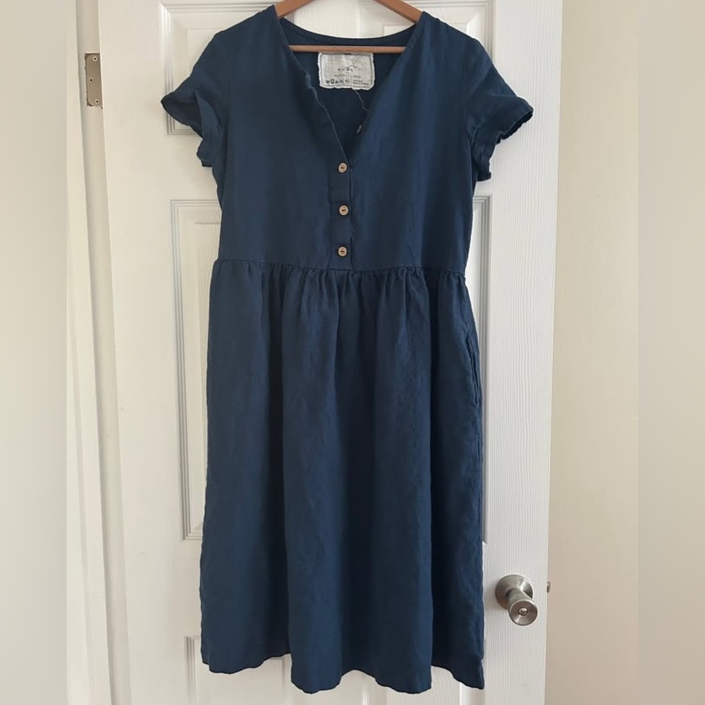 notPERFECTLINEN Midi Mama-2 Short Sleeve Linen Dress
